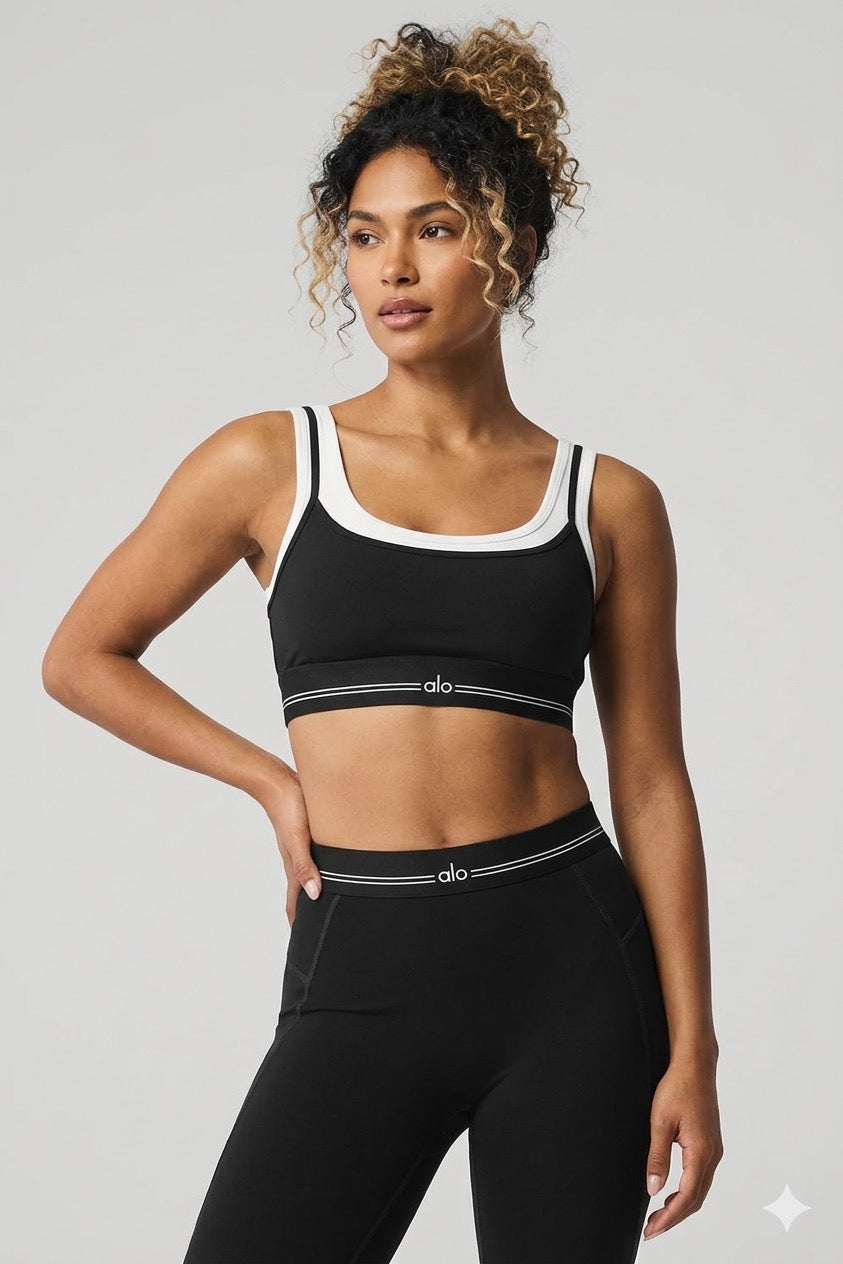 ‏ Aura Layered Sports Bra & High-Waist Leggings