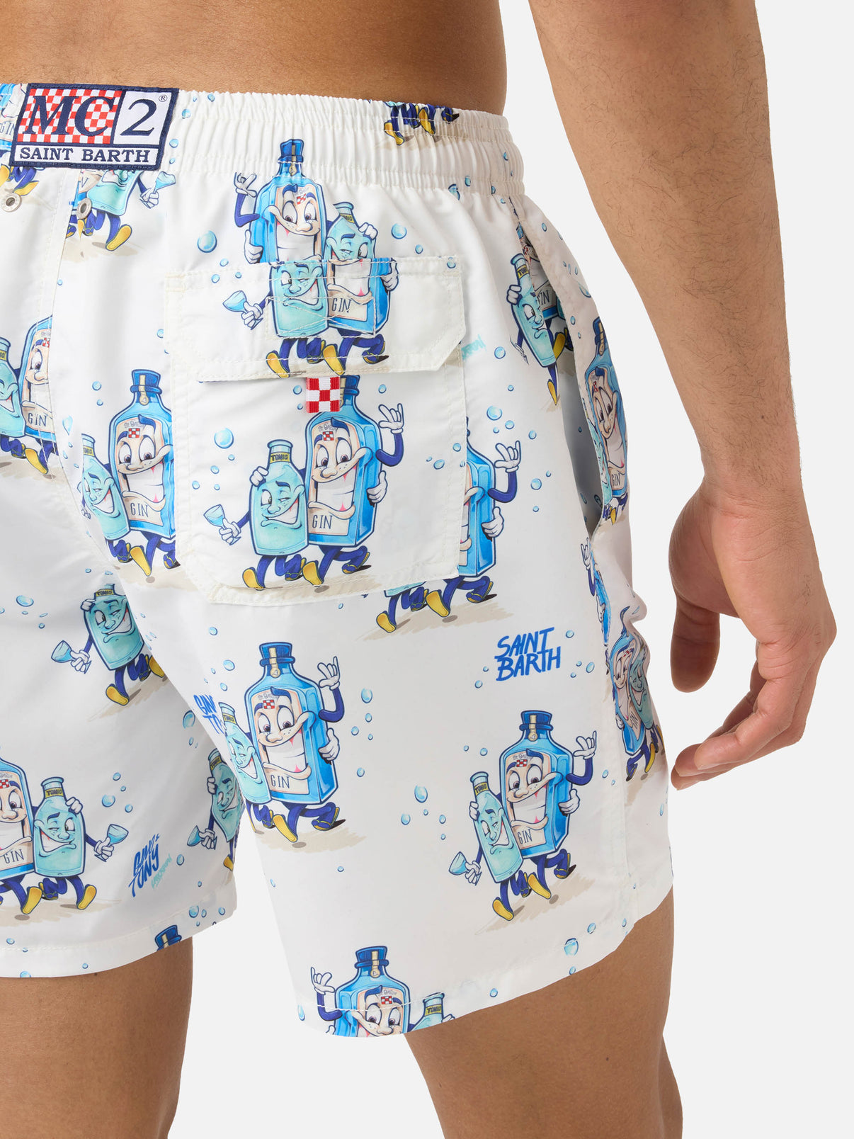 MC2 GUSTAVIA SWIM SHORTS IN WHITE WITH GINO & TONY PRINT | SPECIAL EDITION