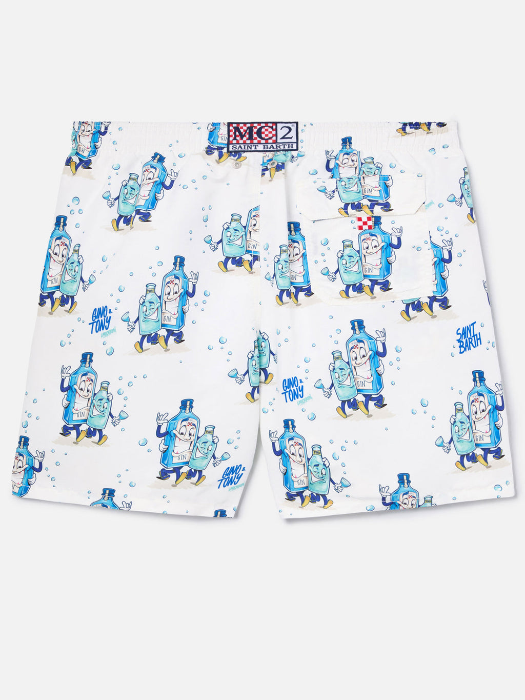MC2 GUSTAVIA SWIM SHORTS IN WHITE WITH GINO & TONY PRINT | SPECIAL EDITION