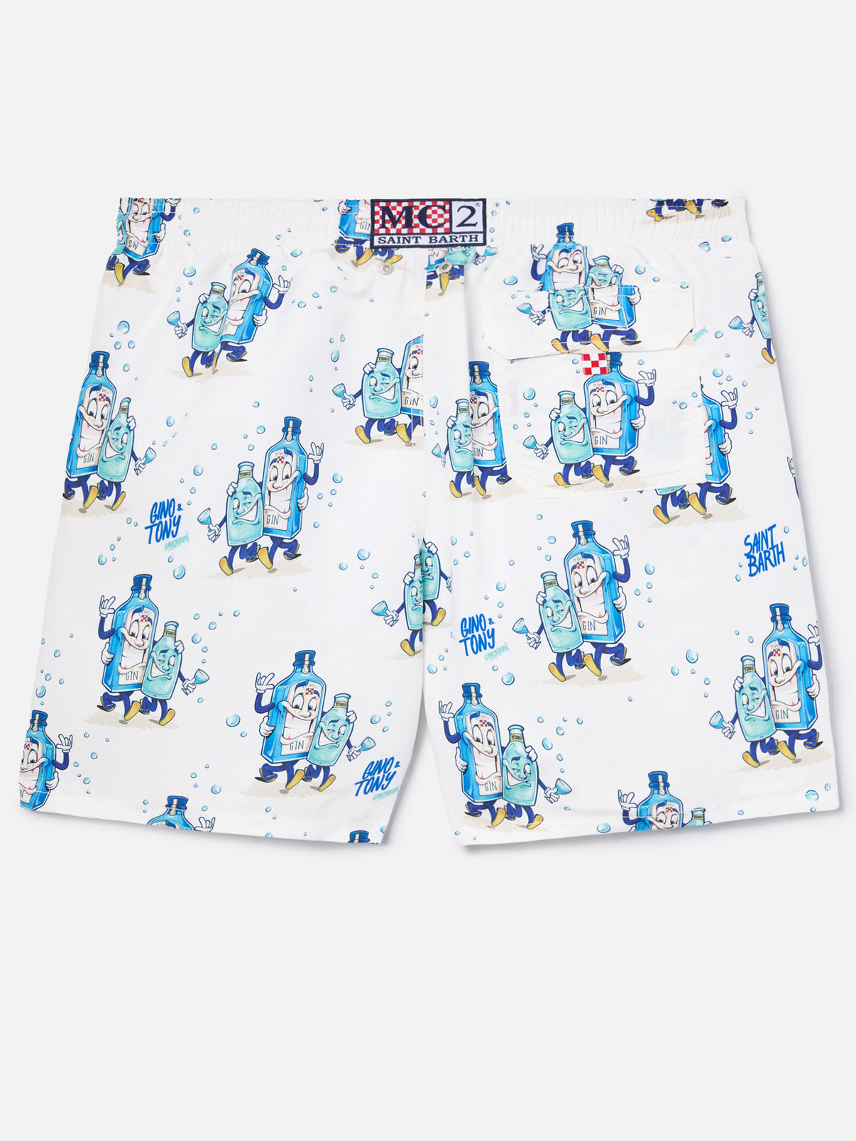 MC2 GUSTAVIA SWIM SHORTS IN WHITE WITH GINO & TONY PRINT | SPECIAL EDITION