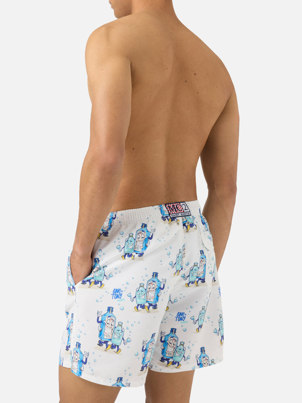 MC2 GUSTAVIA SWIM SHORTS IN WHITE WITH GINO & TONY PRINT | SPECIAL EDITION