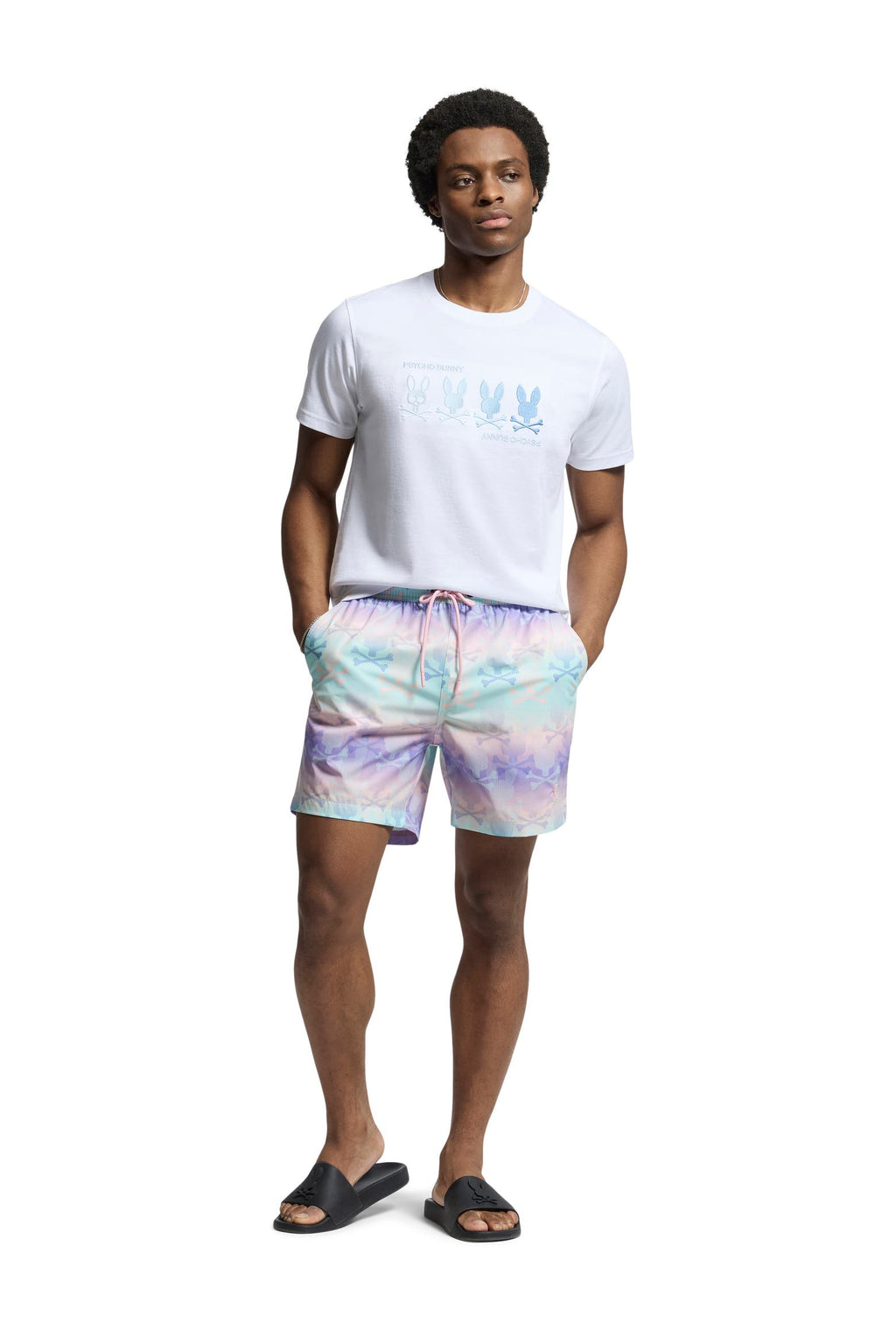 PSYCHO BUNNY - FORSTER BUNNY Printed Swim Shorts in LAVENDER GREY