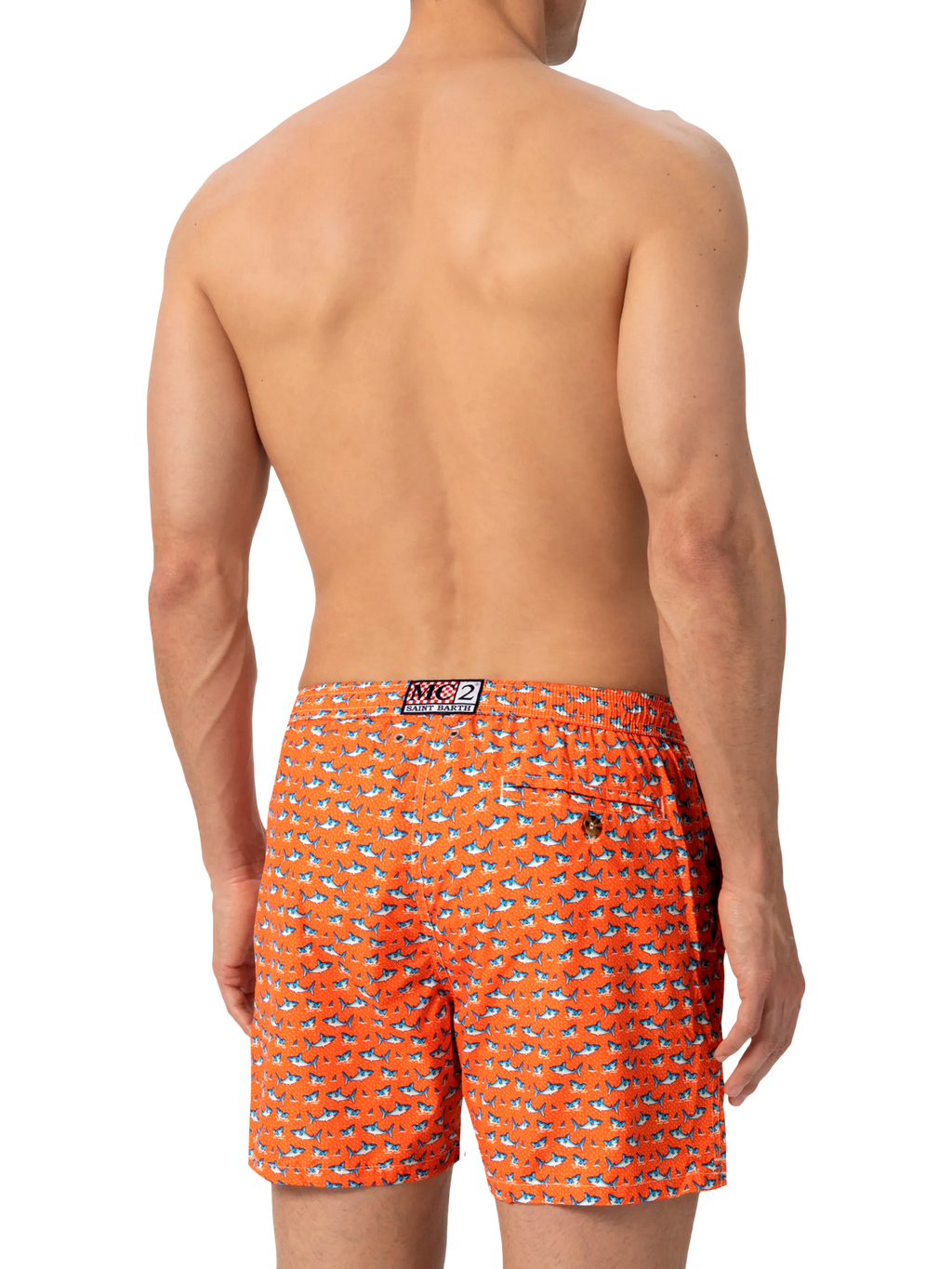 LIGHTWEIGHT FABRIC SWIM SHORTS LIGHTING WITH MICRO SHARK PRINT