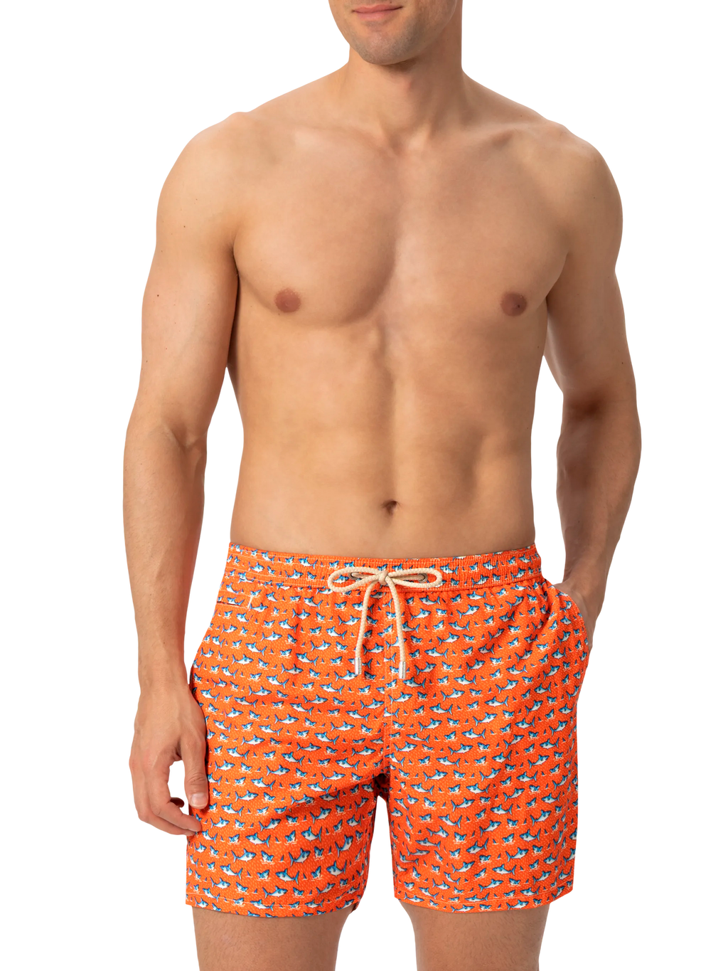 LIGHTWEIGHT FABRIC SWIM SHORTS LIGHTING WITH MICRO SHARK PRINT