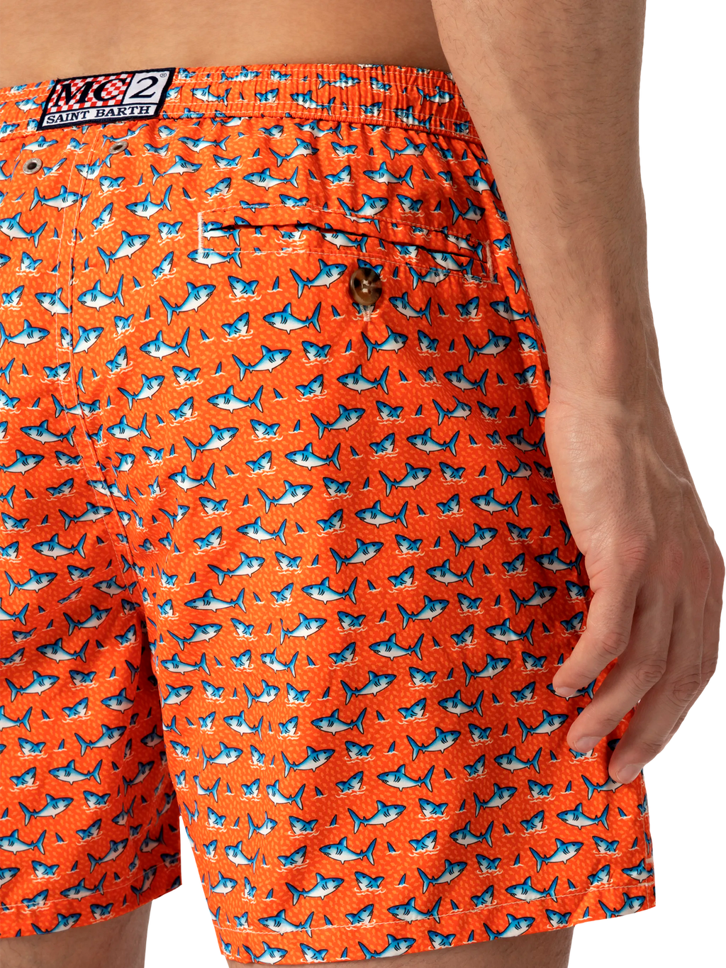 LIGHTWEIGHT FABRIC SWIM SHORTS LIGHTING WITH MICRO SHARK PRINT