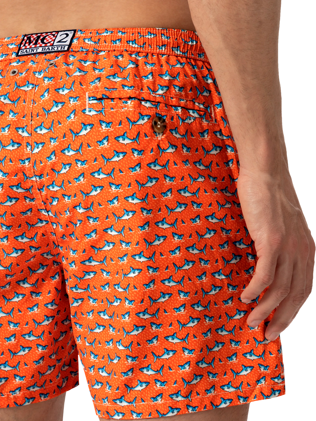 LIGHTWEIGHT FABRIC SWIM SHORTS LIGHTING WITH MICRO SHARK PRINT
