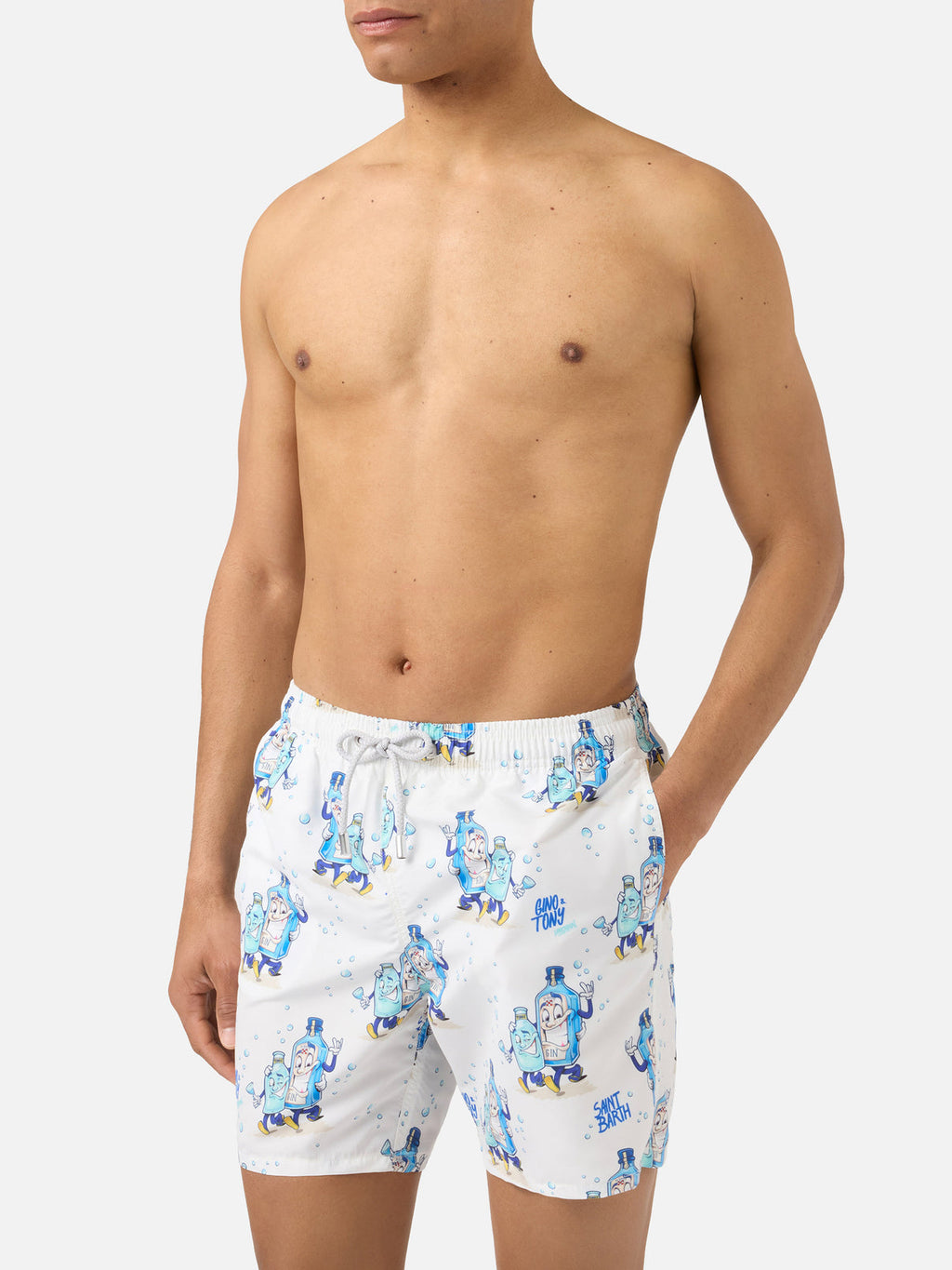 MC2 GUSTAVIA SWIM SHORTS IN WHITE WITH GINO & TONY PRINT | SPECIAL EDITION