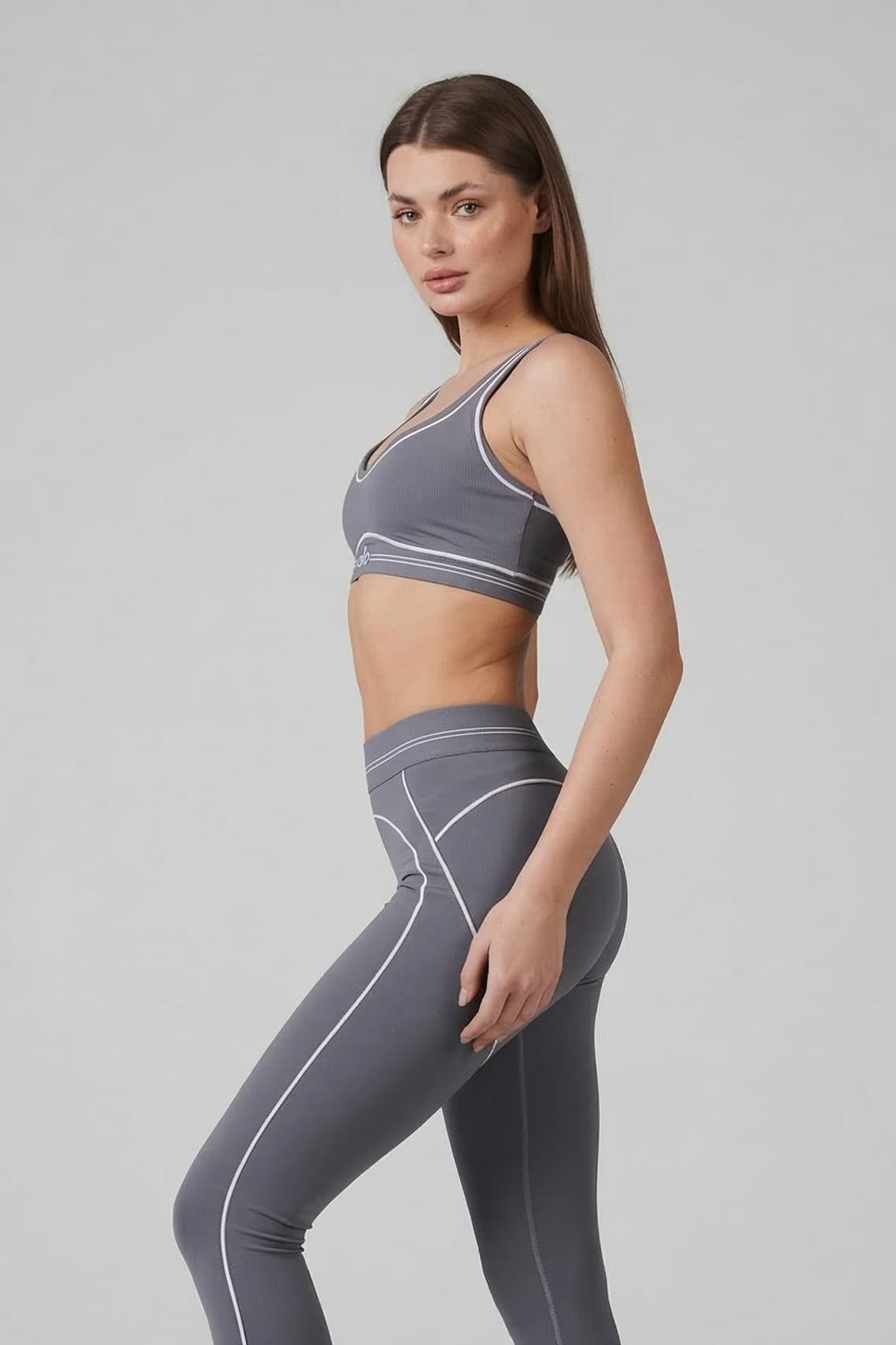 Airbrush Heart Throb Bra & Leggings Set in Steel Grey/White