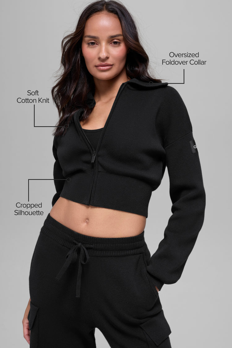 Scholar Knit Cropped Full Zip Jacket