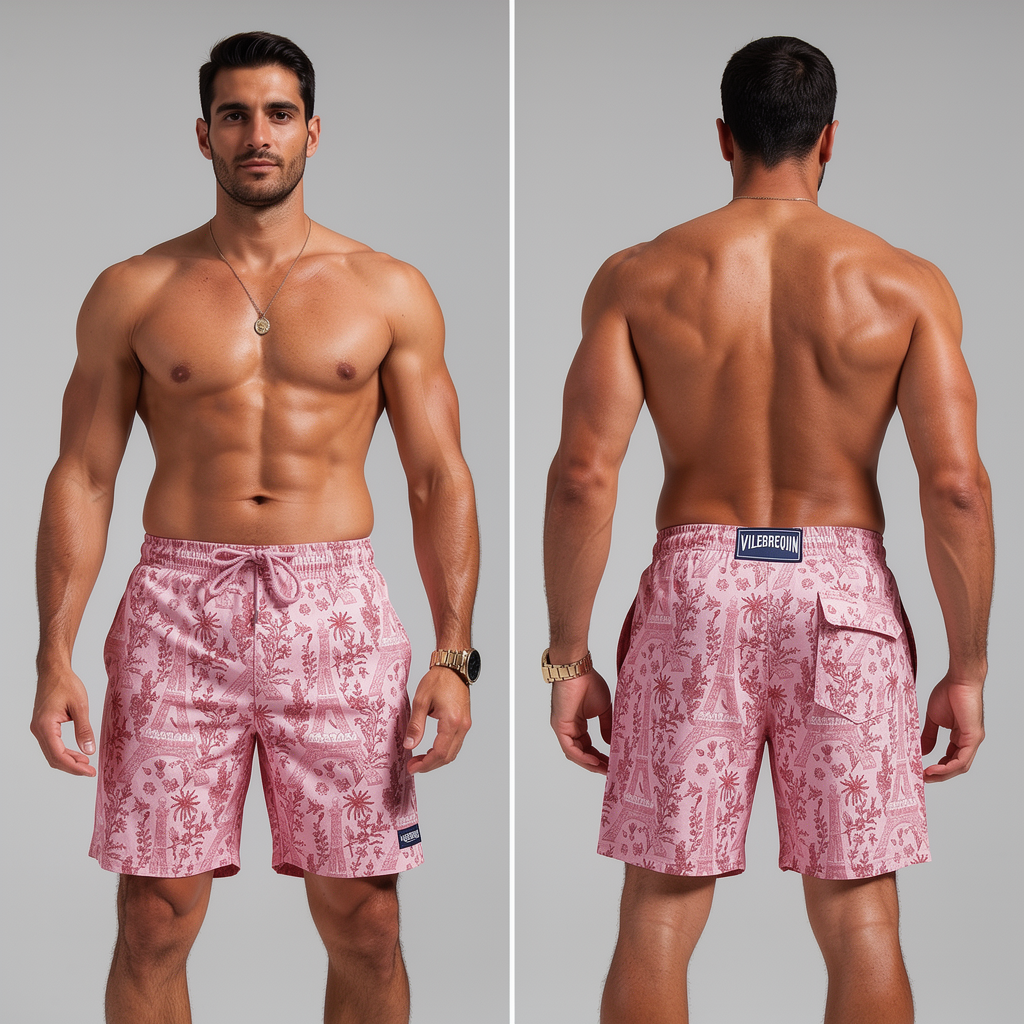 Vilebrequin Stretch Swim Shorts Poulpe Eiffel + Bag